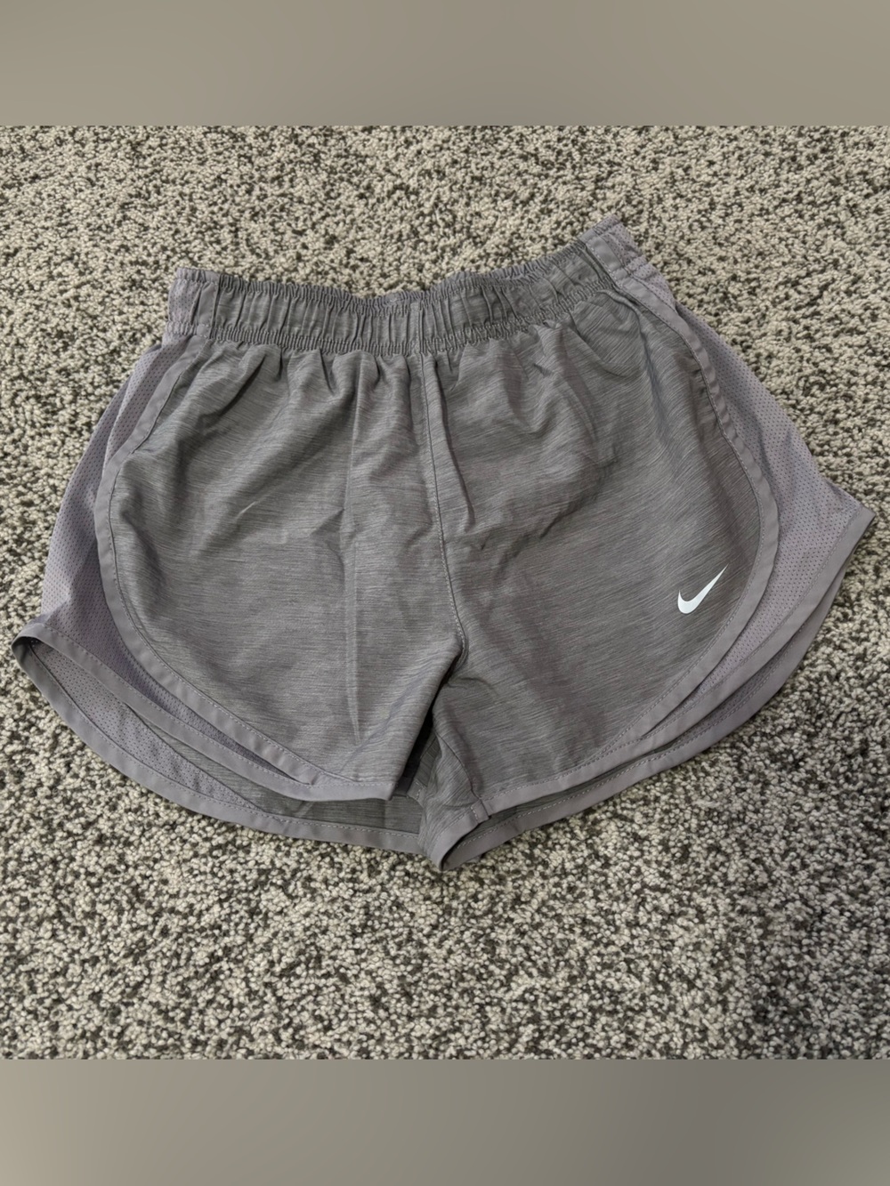Nike Women’s Grey Athletic Running Shorts with White Swoosh